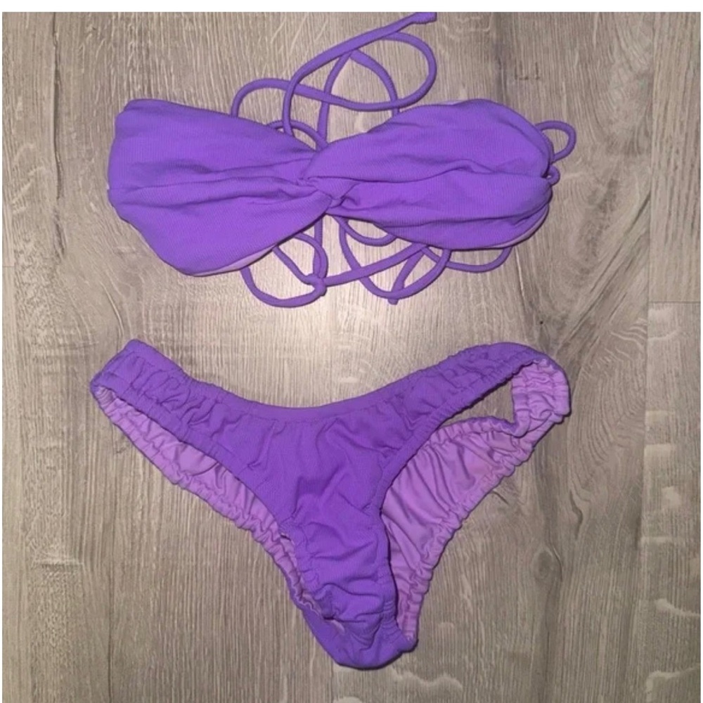 REVOLVE Purple Bandeau Tie Bikini Set